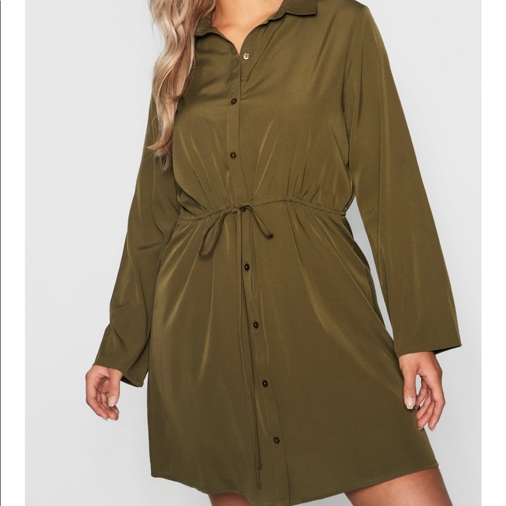 Boohoo Plus Drawstring Waist Shirt Dress